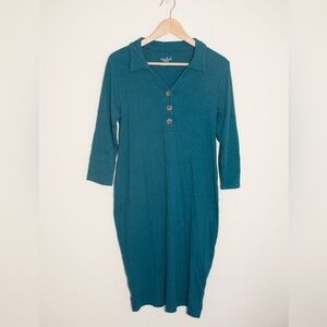 Isabel Maternity Dark Teal Collared Midi Dress with 3/4 Sleeves